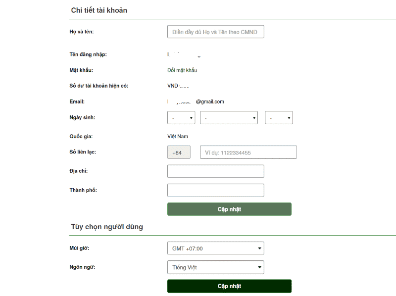 cập nhật thông tin tài khoản v9bet