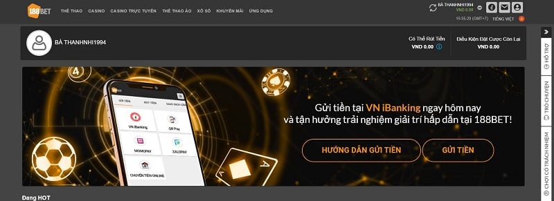 nhấn chọn biểu tượng gửi tiền