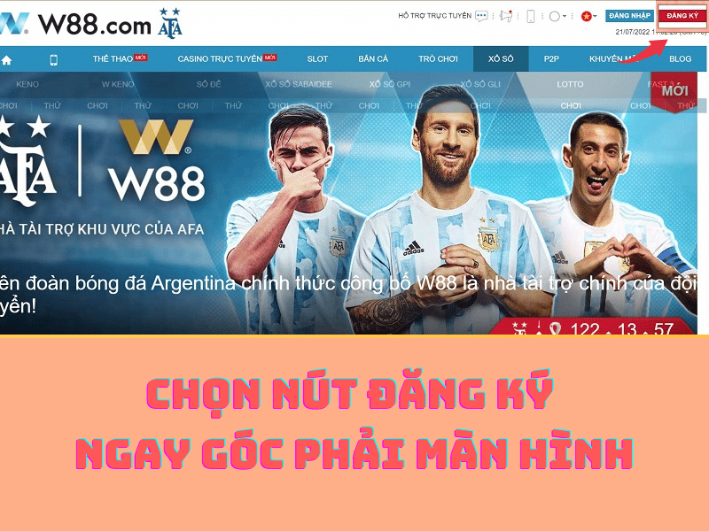 chọn nút đăng ký ở góc phải màn hình