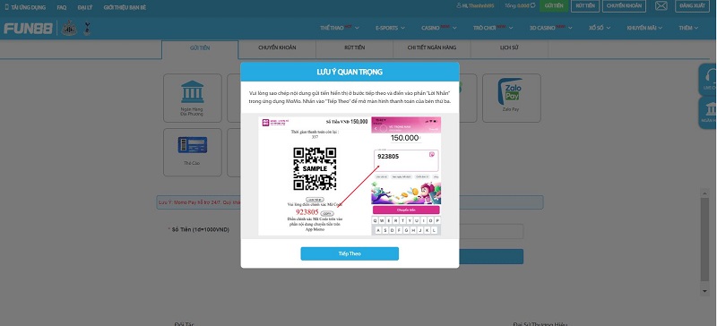 hướng dẫn nạp ví momo