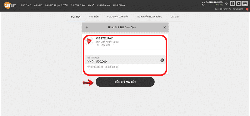 nạp tiền 188bet qua viettel pay