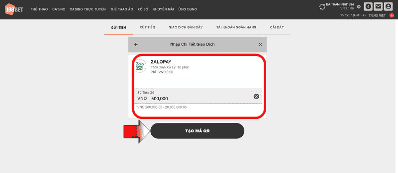 nạp tiền lên 188bet qua zalopay
