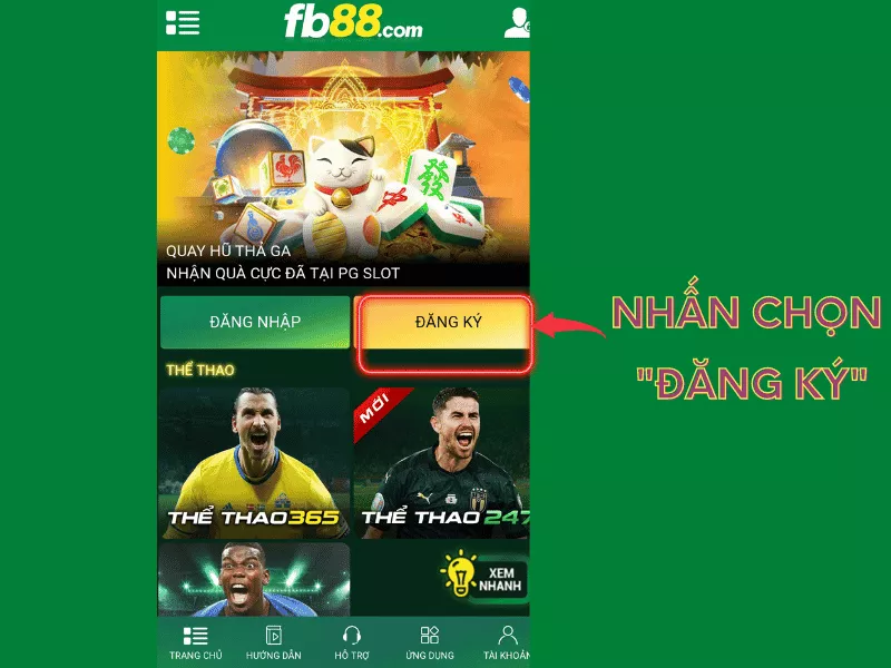 nhấn chọn nút đăng ký fb88
