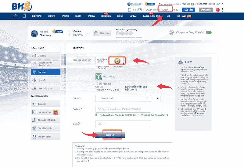rút tiền bk8 qua phương thức tiền mã hoá
