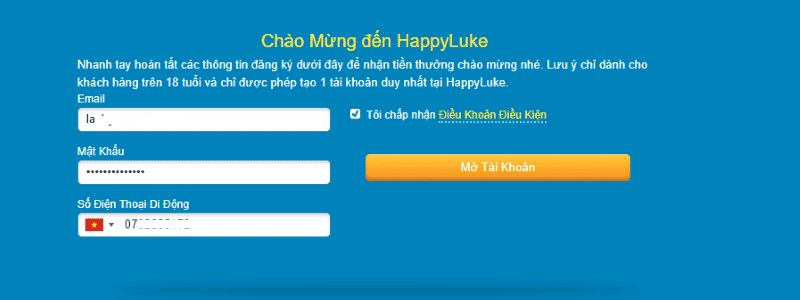 tạo tài khoản happyluke