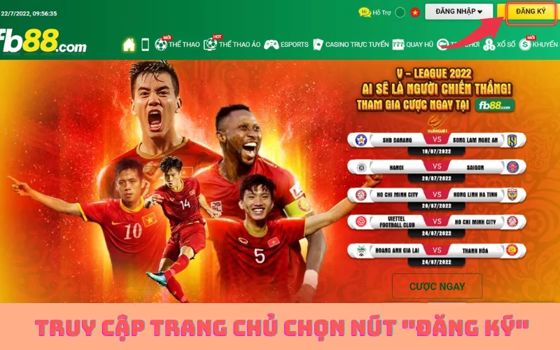 truy cập trang chủ nhấn chọn đăng ký fb88