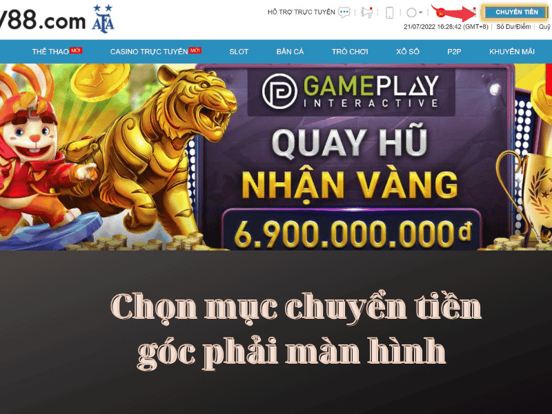 chọn mục chuyển tiền để nạp tiền w88