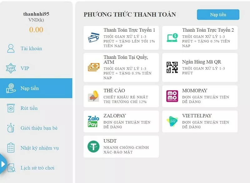 các phương thức nạp tiền jun88