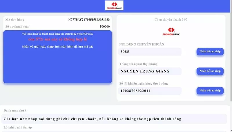 chuyển tiền vào tài khoản nhà cái