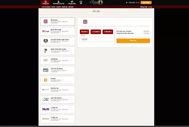 hướng dẫn nạp tiền live casino house