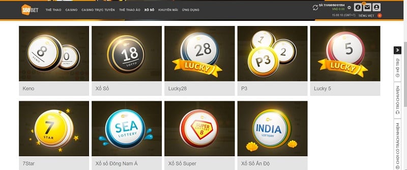 các sảnh chơi xổ số 188bet