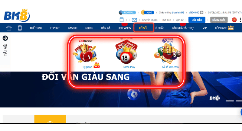 các sảnh chơi xổ số lô đề bk8