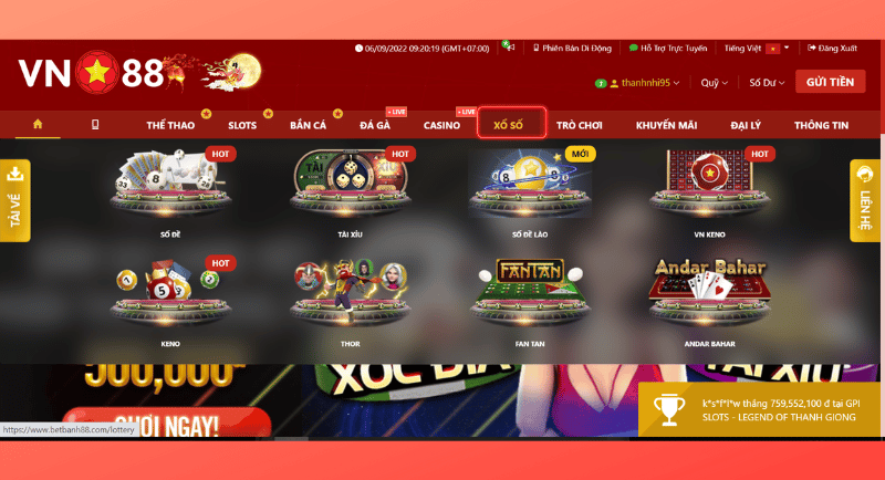các trò chơi lô đề vn88