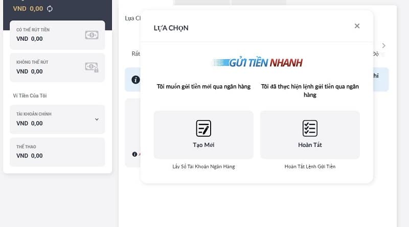 chọn nạp tiền qua ngân hàng