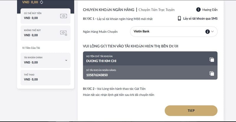 chuyển tiền vào tài khoản ngân hàng nhà cái