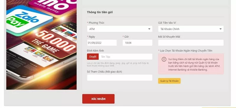 điền thông tin nạp tiền vn88