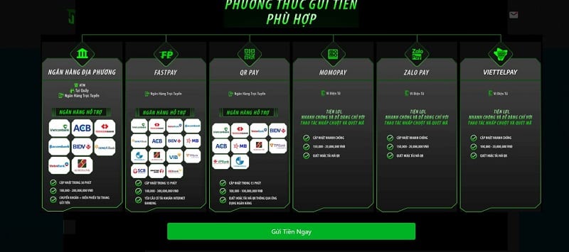 các phương thức nạp tiền jbo