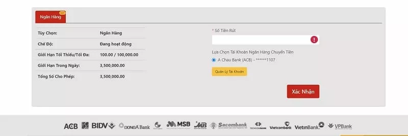 thực hiện rút tiền vn88