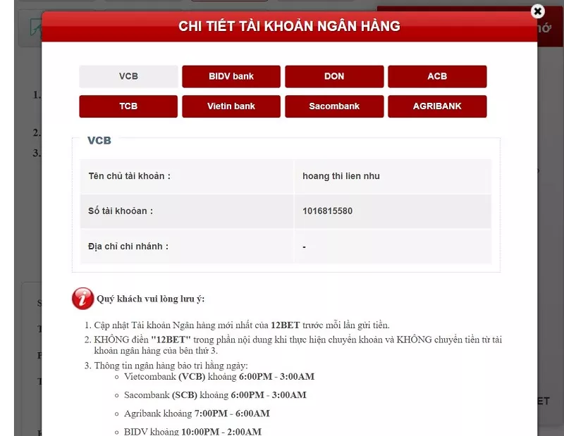 chọn ngân hàng và lấy thông tin ngân hàng