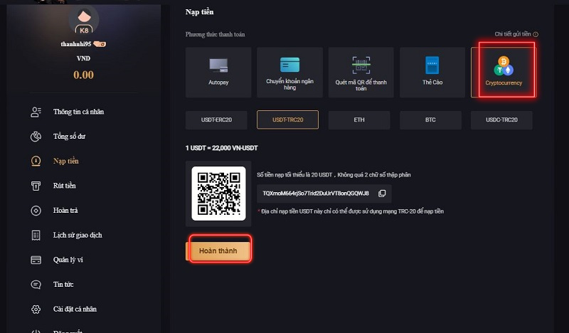 nạp tiền k8 qua crypto