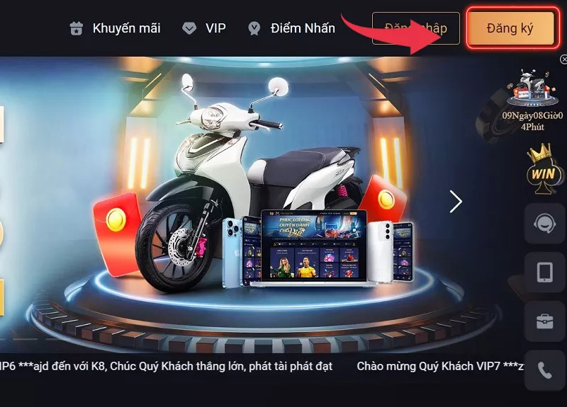 người chơi chọn mục đăng ký