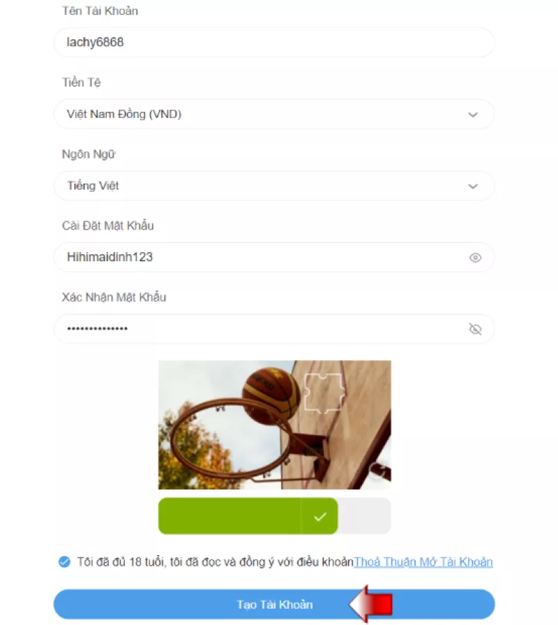 nhập thông tin yêu cầu đăng ký 8xbet