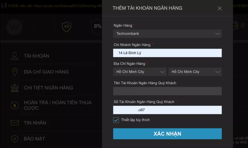 cung cấp đầy đủ thông tin ngân hàng
