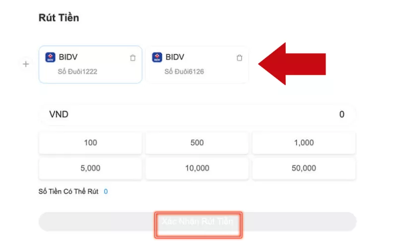 nhập số tiền cần rút để rút tiền 8xbet