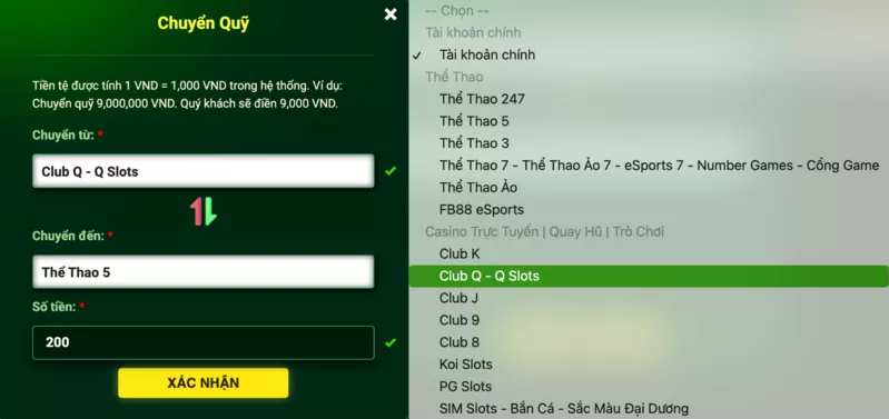 chuyển quỹ fb88 từ game này sang game khác