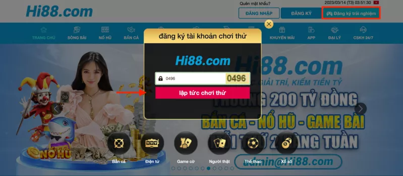 đăng ký tài khoản trải nghiệm hi88
