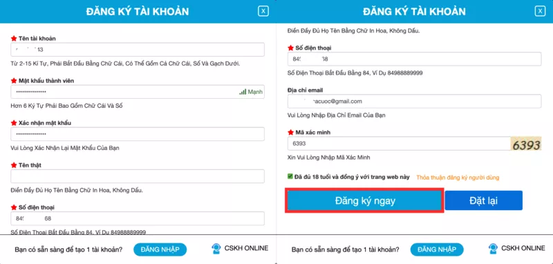 điền thông tin mở tài khoản hi88