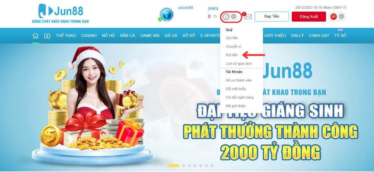 người chơi đi đến trang rút tiền jun88
