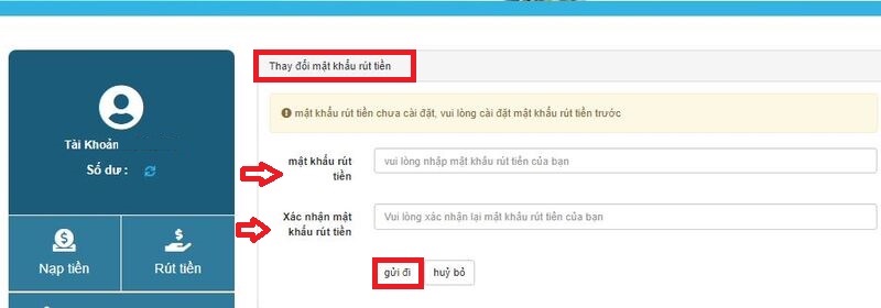 thay đổi mật khẩu rút tiền shbet