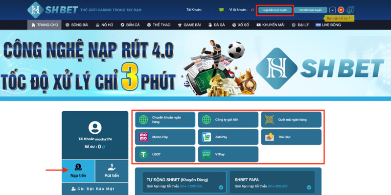 cách truy cập trang nạp tiền shbet