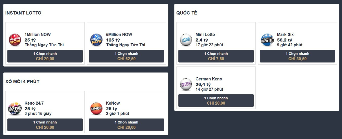 chọn vào game lotto m88