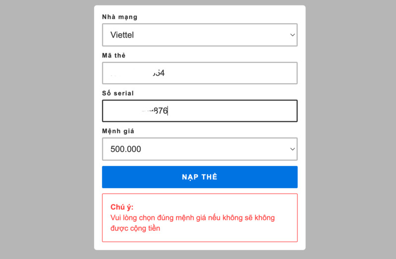hoàn thành thông tin để nạp tiền 789bet