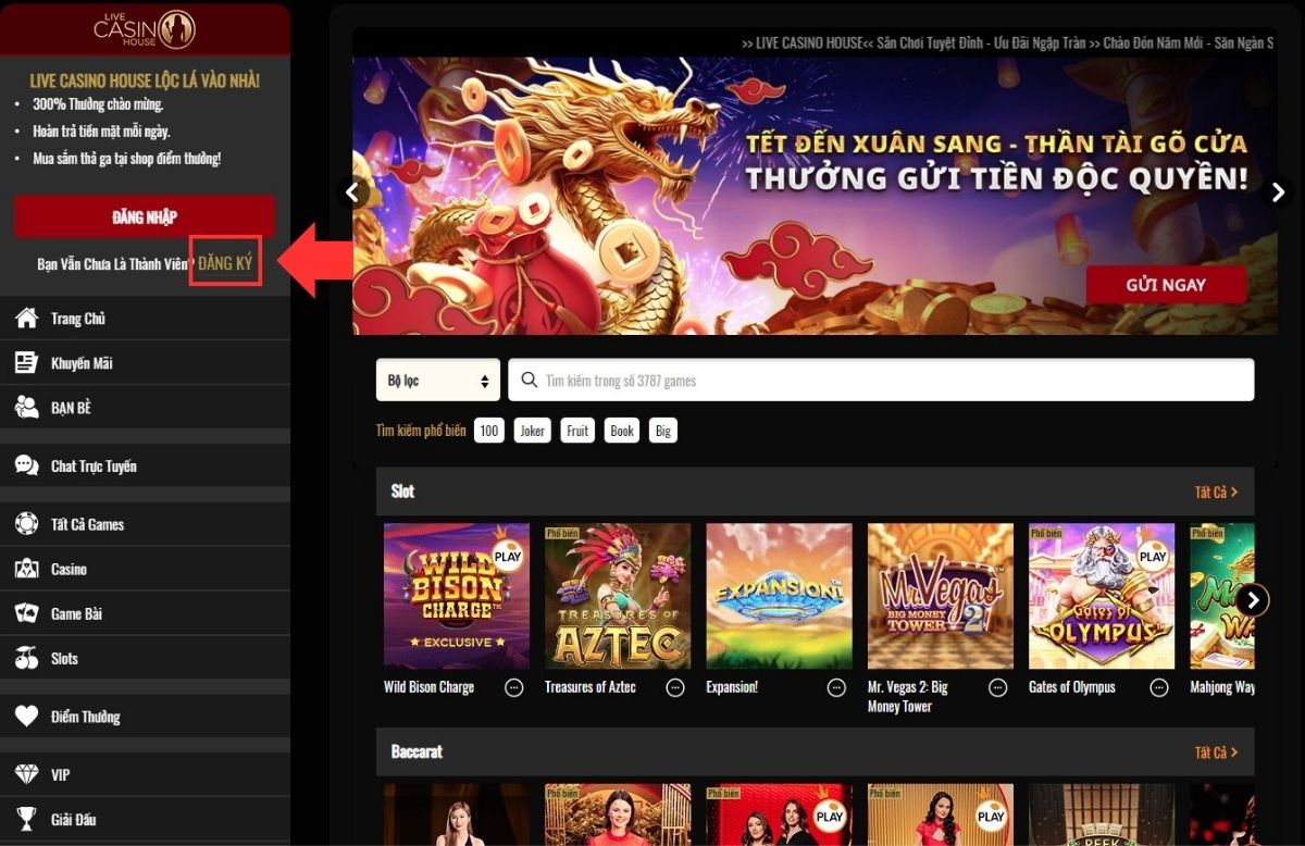 đi đến trang đăng ký live casino house
