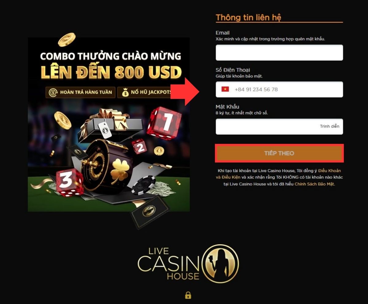 điền thông tin đăng ký live casino house theo yêu cầu