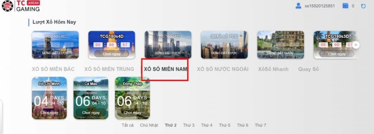 chọn xổ số miền nam để vào giao diện