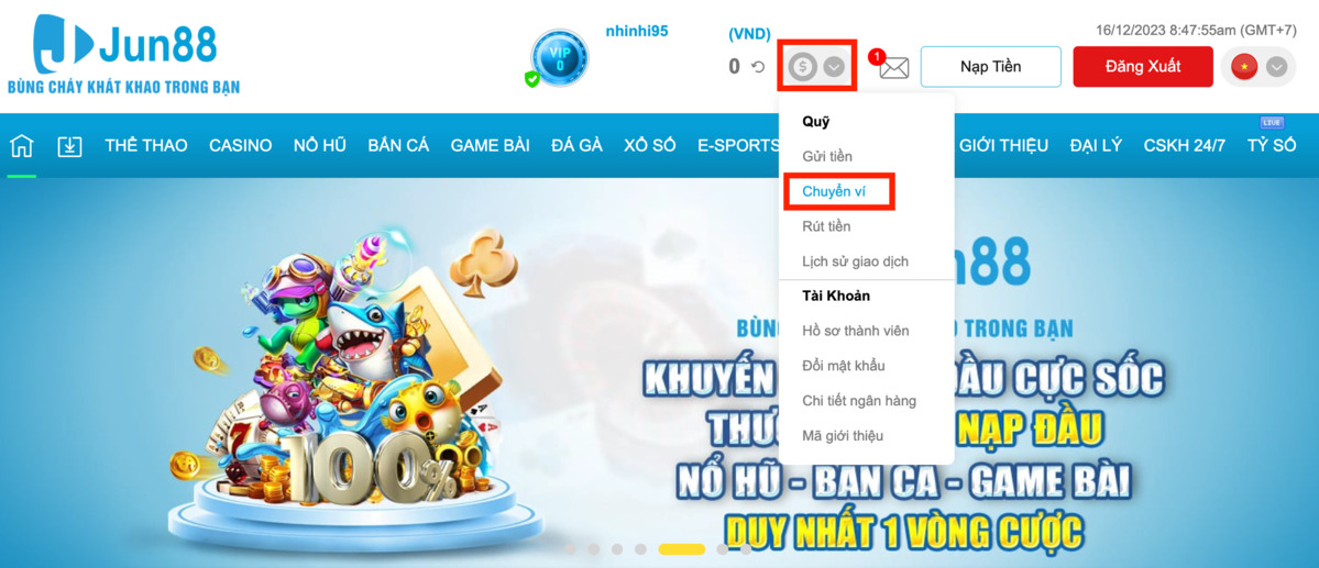 truy cập vào trang chuyển quỹ jun88