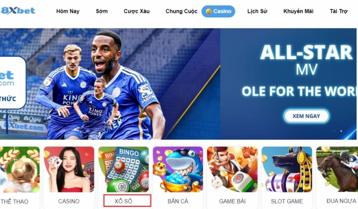 chọn chuyên mục xổ số tại trang chủ 8xbet