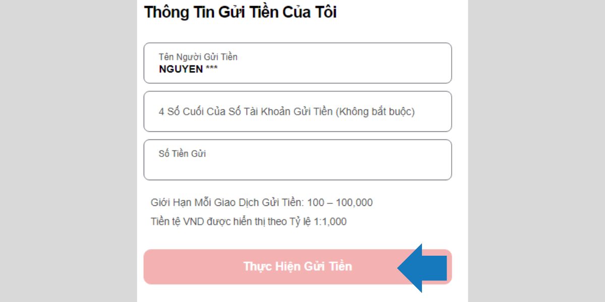 điền thông tin giao dịch