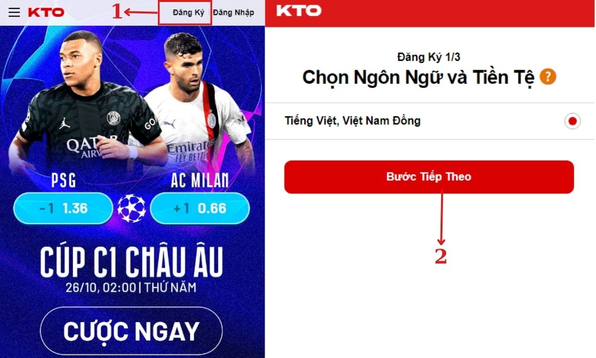 truy cập trang đăng ký kto