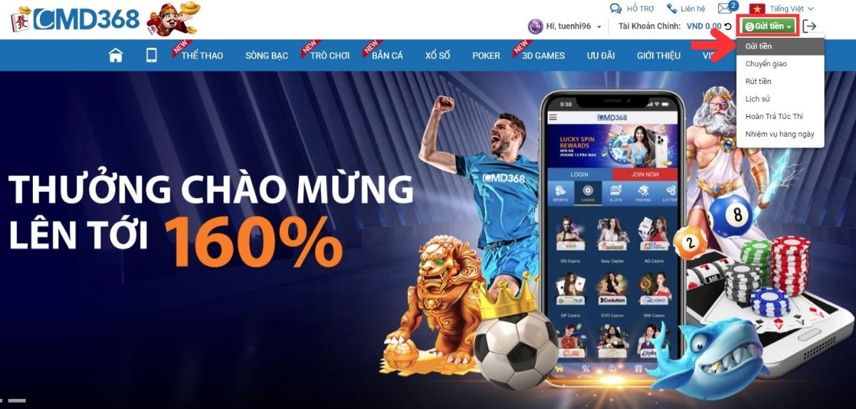 đi đến trang nạp tiền cmd368
