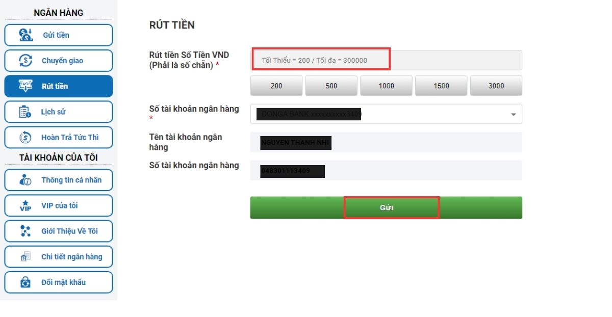 điền thông tin rút tiền cmd368