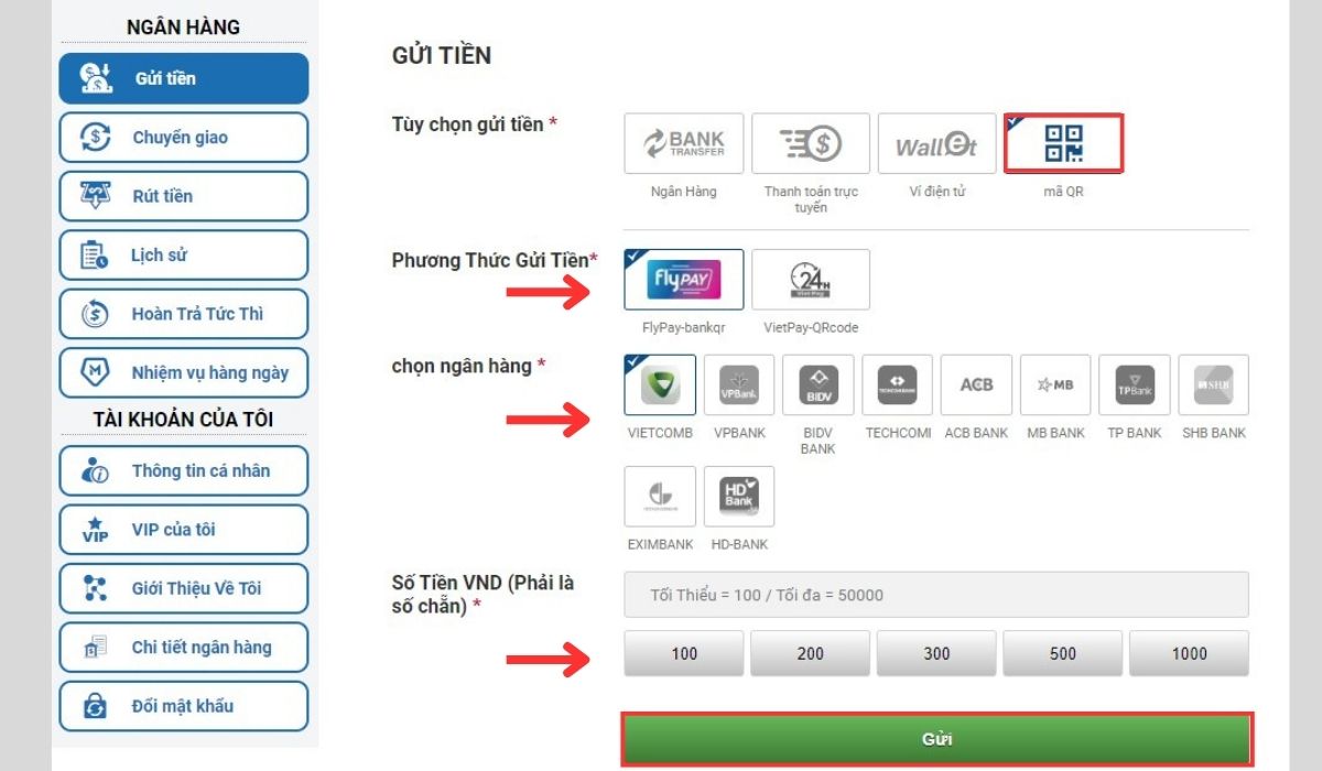 gửi tiền cmd368 qua quét mã qr