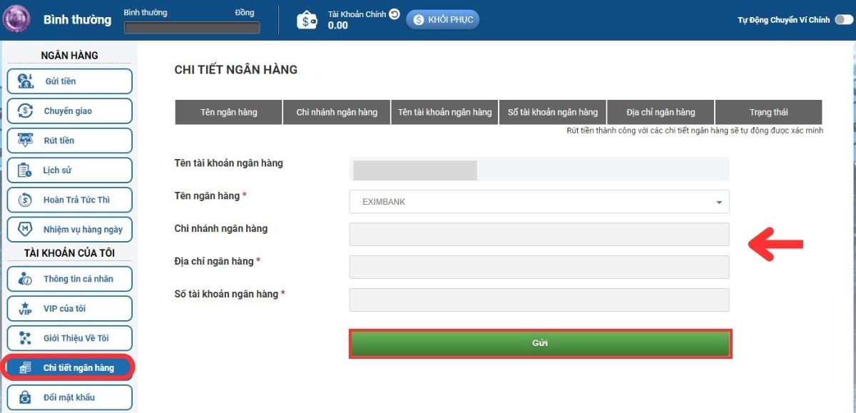 thực hiện liên kết ngân hàng trên hệ thống cmd368