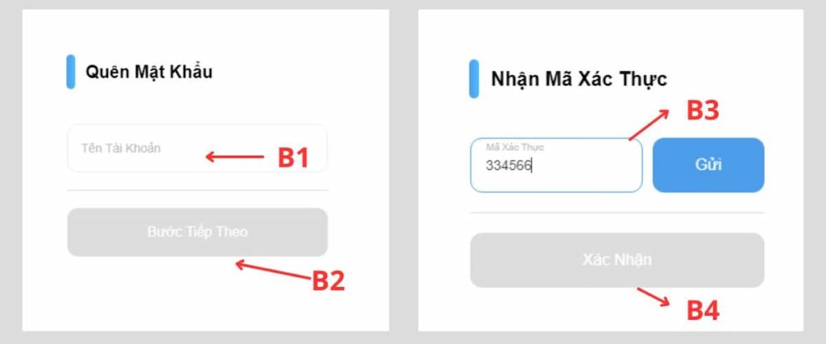 nhập mã xác minh và hoàn tất lấy mật khẩu 8xbet