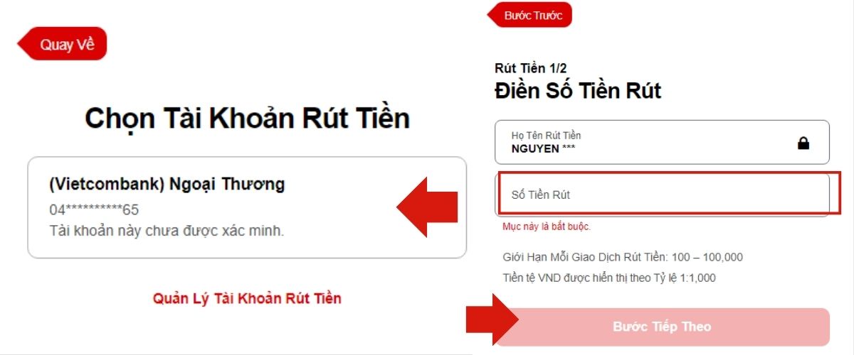 thực hiện lệnh rút tiền kto