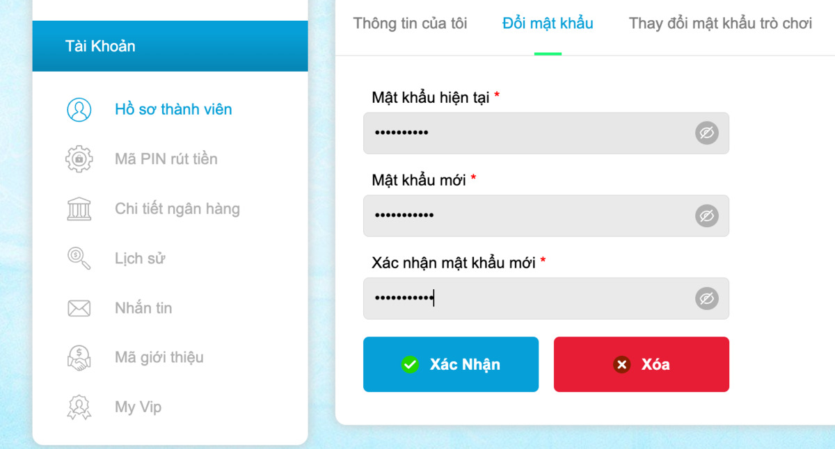 thực hiện thay đổi mật khẩu jun88